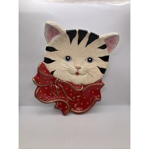 VINTAGE CHRISTMAS Signature Home Collection Tiger Cat Kitten 11.5" Plate / Dish